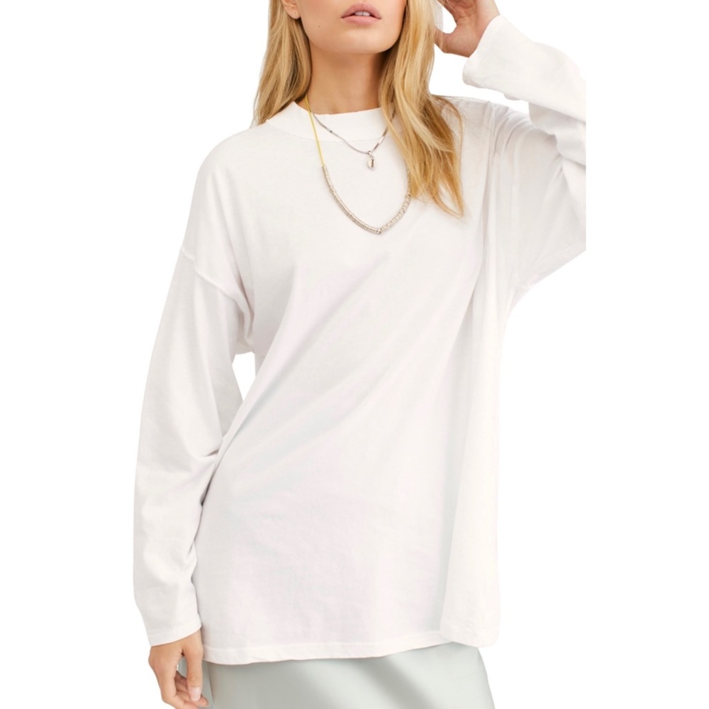 Free People White Long Sleeve Tee